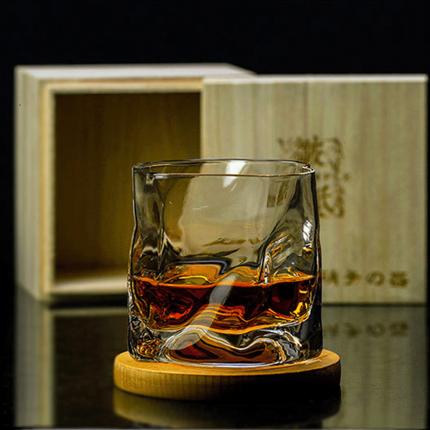 Wave Style Japanese Whisky Glass with Wooden Gift Box - Inspired by the Majesty of the Ocean