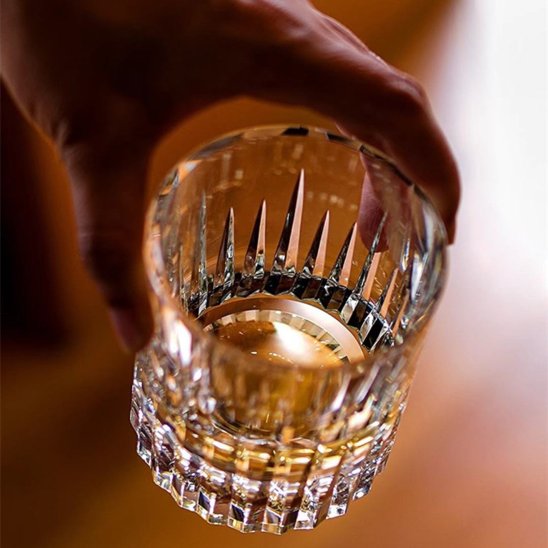 Top view of our handcrafted Glacier Edo Crystal Whisky Glass made from premium crystal, featuring a classic glacier-inspired design for timeless elegance and a refined whisky-drinking experience.