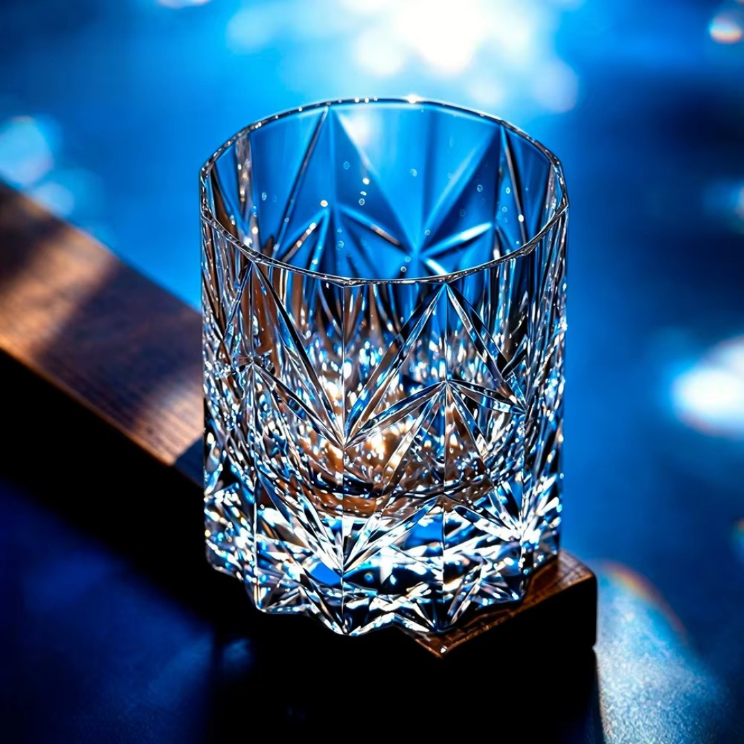 Sparkling Stars Crystal Whisky Glass front view with clear crystal and star-inspired cut detailing.
