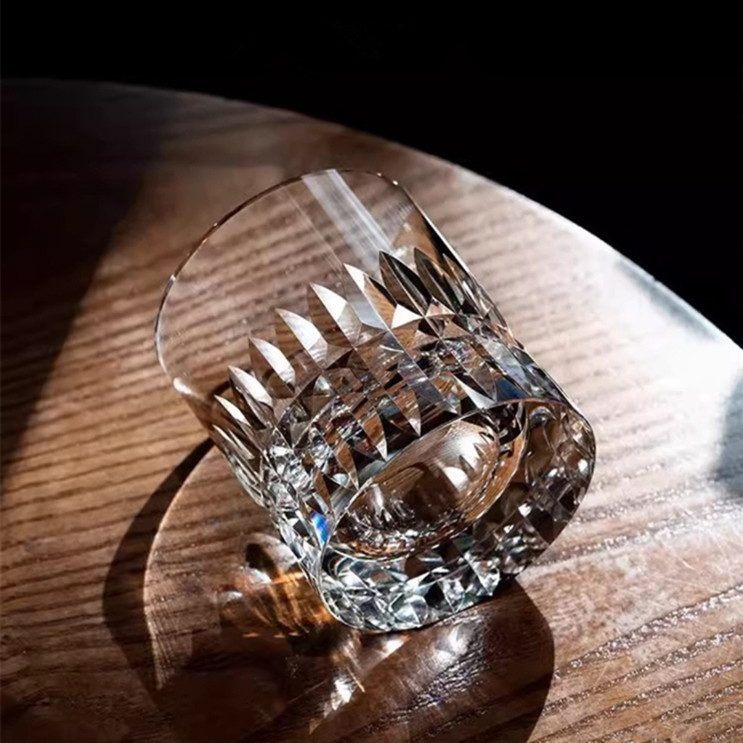 Light reflecting on the Hand-Carved Artisan Whisky Glass