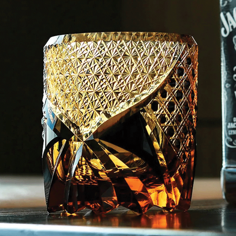 Black Diamond Whisky Glass - Luxurious Tinted Glass with Diamond Cut Pattern