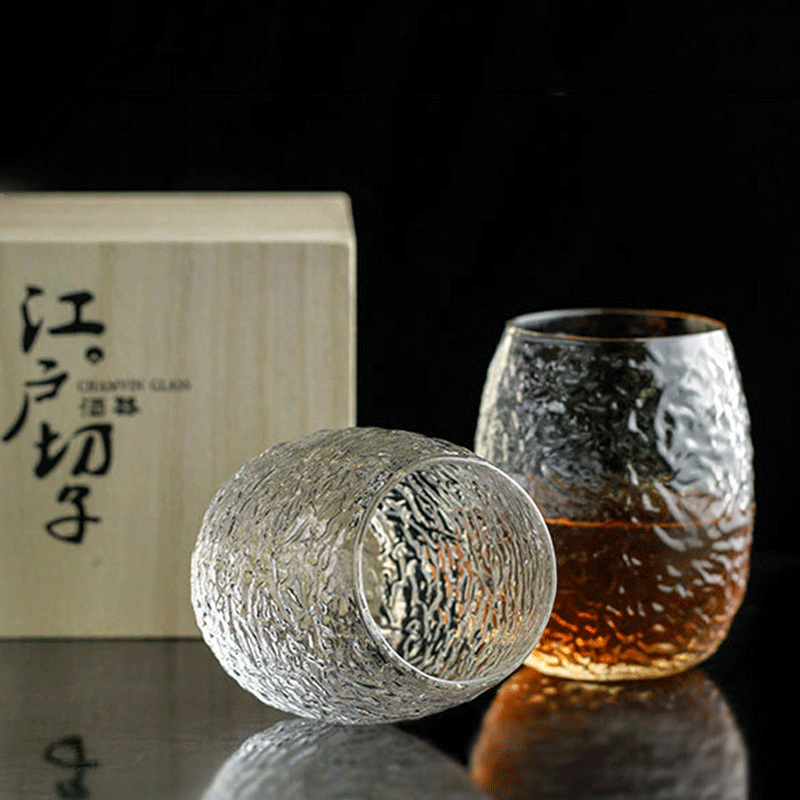 Cocoon Style Japanese Whisky Glass with Wooden Gift Box - Handcrafted Elegance