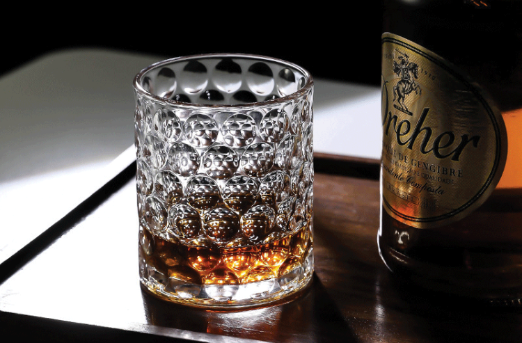 Elegant 3D Pearl-Textured Whisky Glass with a rich pour of whisky, showcasing luxury and sophistication in every sip.