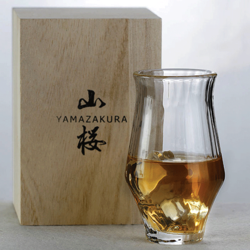 Yamazakura Whisky Glass with Wooden Gift Box - Elegance and Vertical Stripe Design